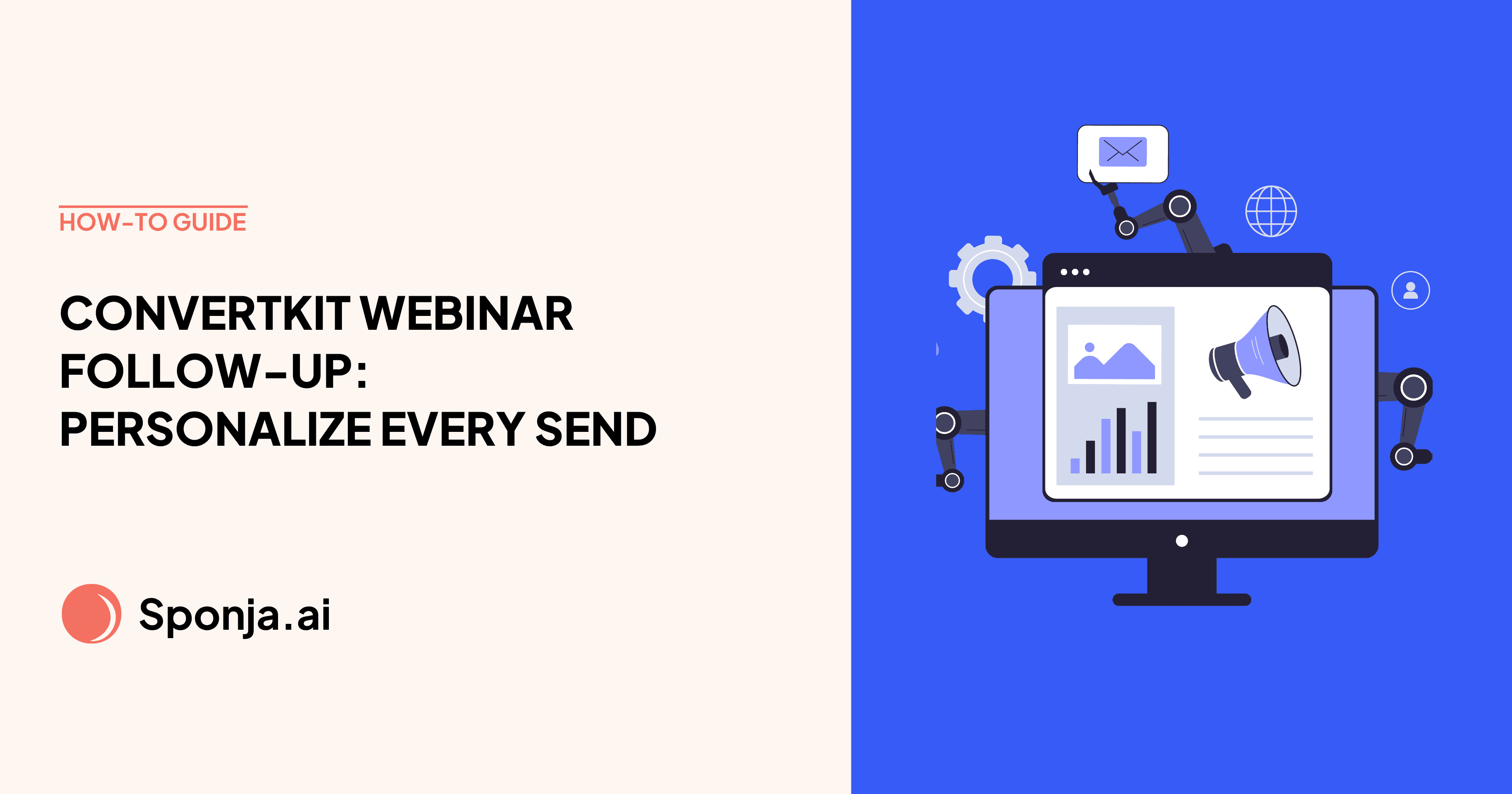 ConvertKit webinar follow-up: personalize every send. AI dashboard and automation illustration.
